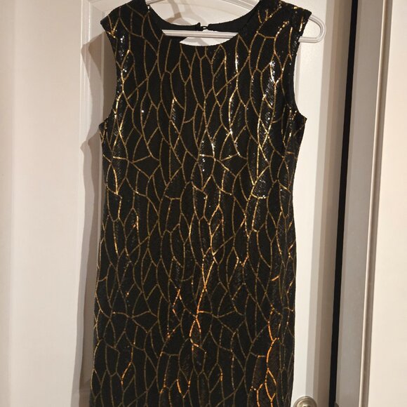 Stunning Black & Gold Dress, Size 12, EUC - Picture 1 of 3